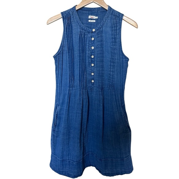 FAHERTY Isha Sleeveless Organic Cotton Mini Dress +Pockets Indigo Chambray Small - Picture 4 of 7